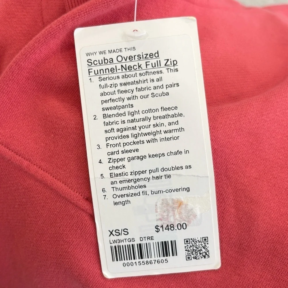 NWT Lululemon Scuba Oversized Funnel Neck Full Zip Pullover XS/S In Desert Red